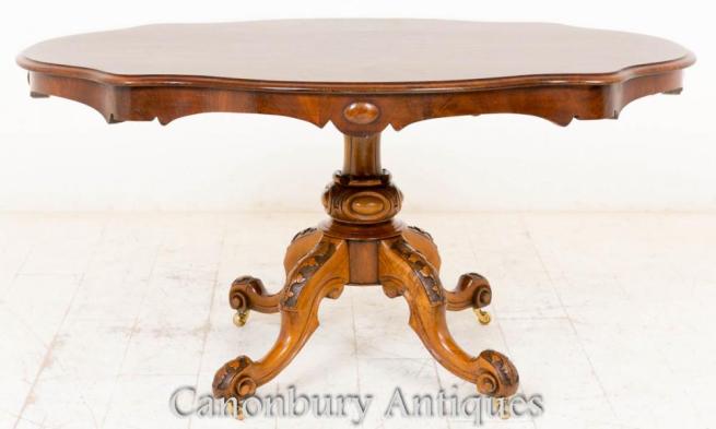 Victorian Burr Walnut Breakfast Table Centre Dining Tables 1860