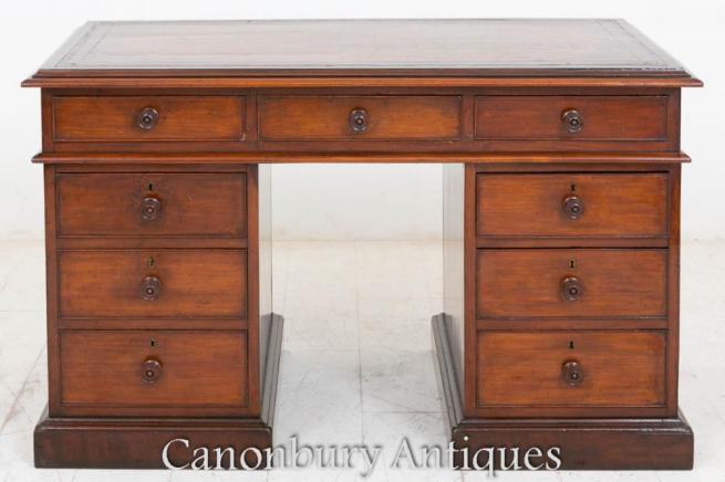 Victorian Mahogany Pedestal Desk Kneehole Circa 1850