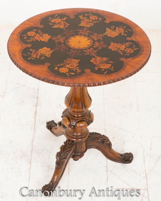 Victorian Occasional Side Table Marquetry Inlay