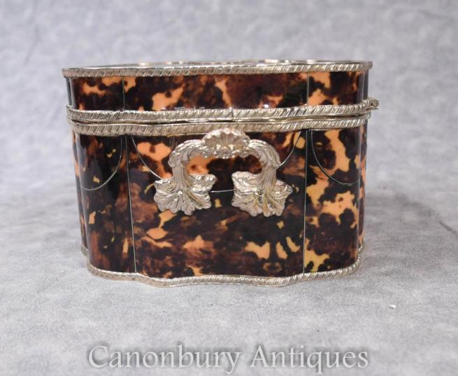 Victorian Silver Plate Tortoiseshell Trinket Jewellery Case Box