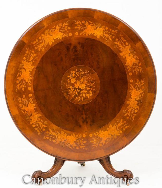 Victorian Walnut Centre Dining Table Floral Inlay