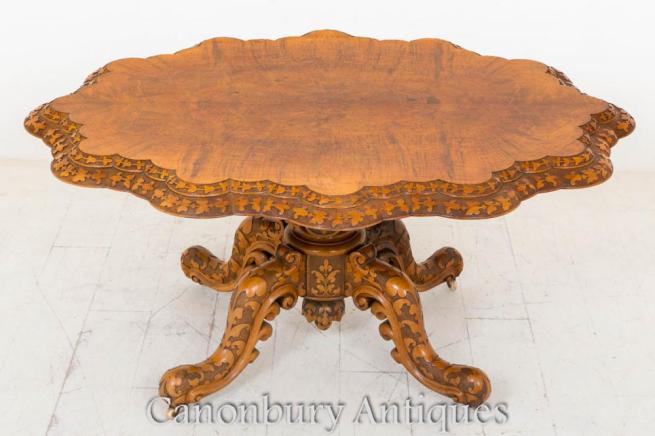Victorian Walnut Centre Table Dining Quadra Foil Base