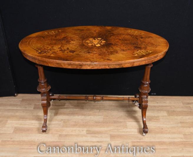 Victorian Walnut Coffee Table Marquetry Inlay
