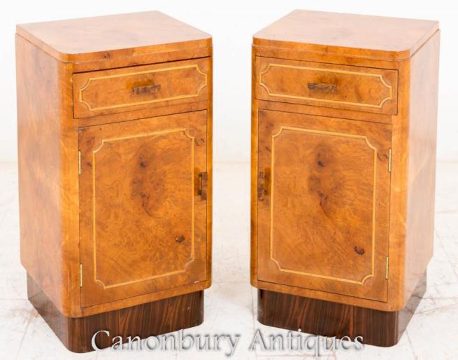 Walnut Art Deco Bedside Chests Cabinets Nightstands