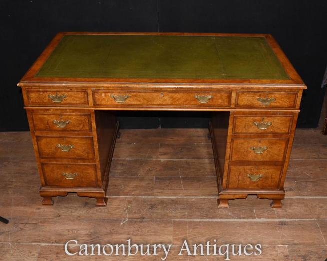 Walnut Georgian Pedestal Desk Knee Hole Desks