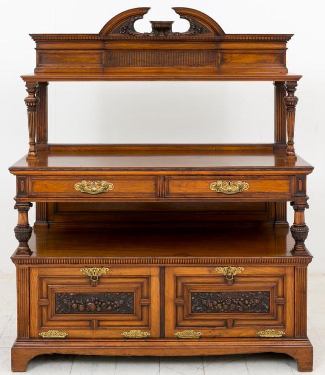 Walnut Victorian Sideboard Buffet Carved Cabinet