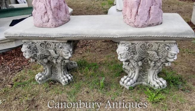 Winged Lion Stone Garden Seat Bench