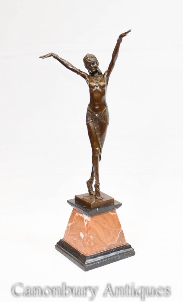 Art Deco Bronze Chiparus Statue Signed Figurine Egyptian Dancer