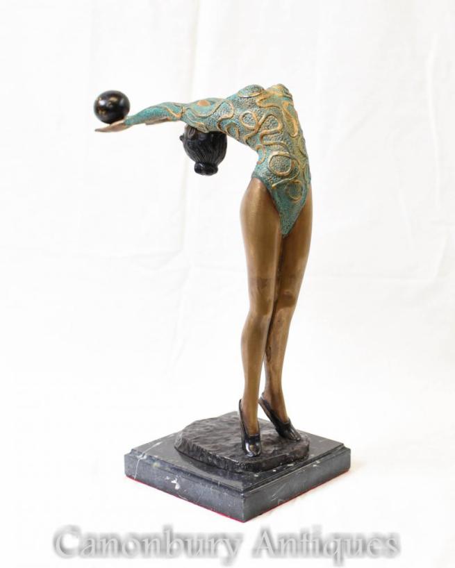 Art Deco Bronze Green Deco Dancer Statue Figurine