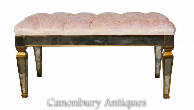 Art Deco Mirrored Stool Seat Antiqued Glass