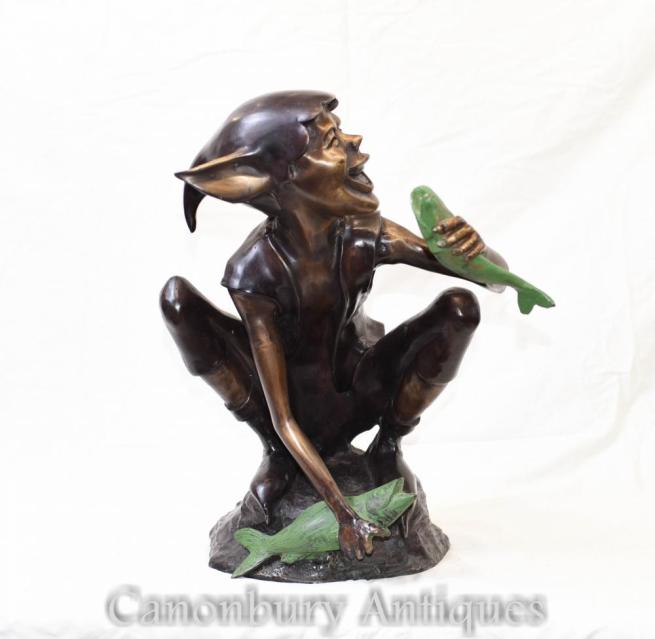 Bronze Celtic Pixie Fishing Statue Fairey Elph