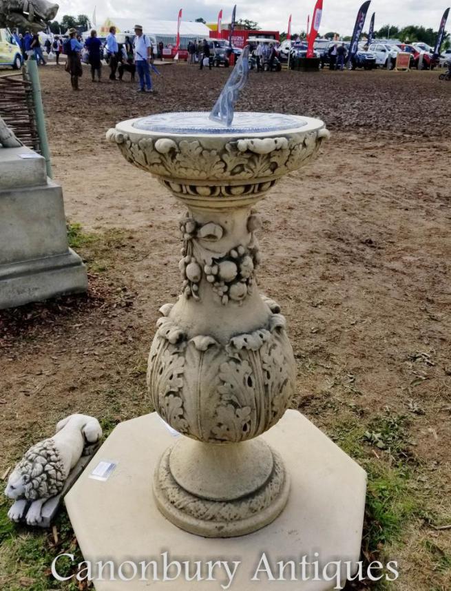 English Stone Georgian Sun Dial Column Garden Statue