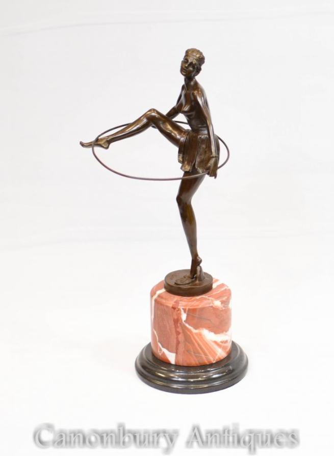 French Art Deco Hoop Dancer Statue Signed Alonzo Figurine