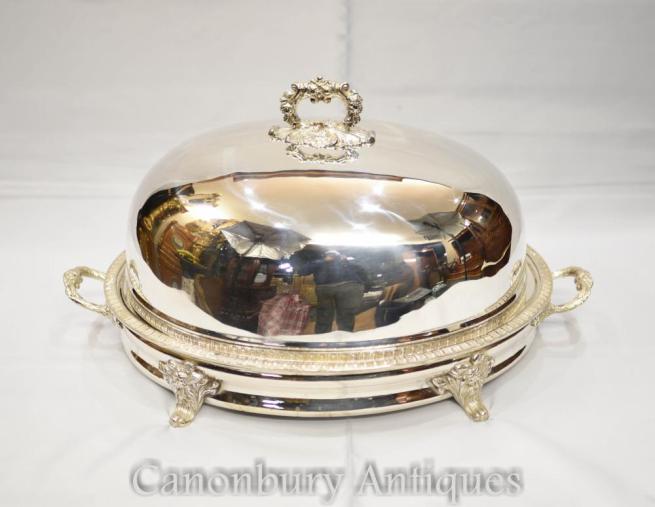 Georgian Silver Plate Serving Plate Dome Platter Meat Cover