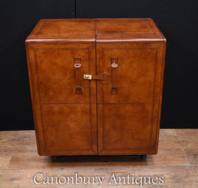 Leather Campaign Chest Drinks Cabinet Colonial Furniture
