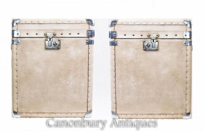 Pair English Leather Steamer Trunk Luggage