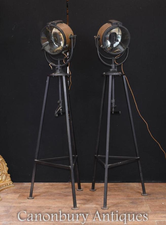 Pair World War II Ship Search Lights Floor Lamp Architectural Salvage