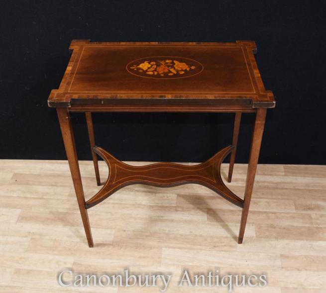 Regency Sheraton Side Table Marquetry Inlay
