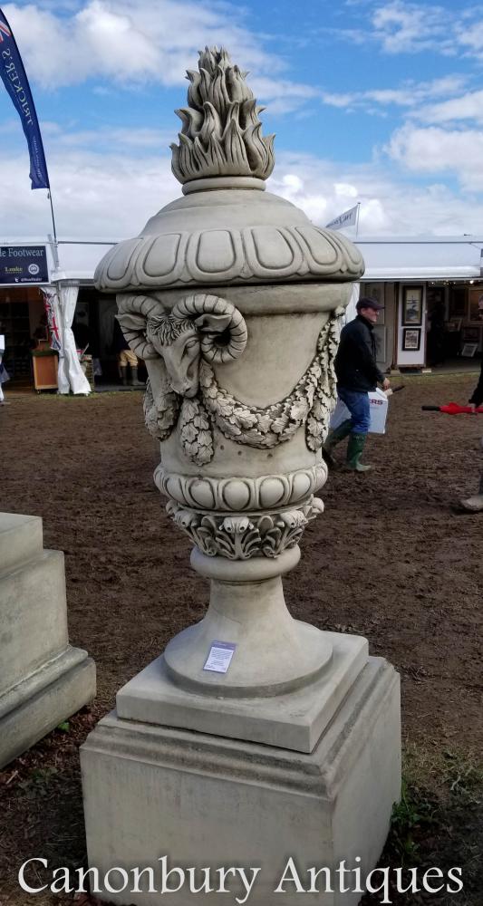Stone Stratton Urn on Milton Plinth Garden Statue