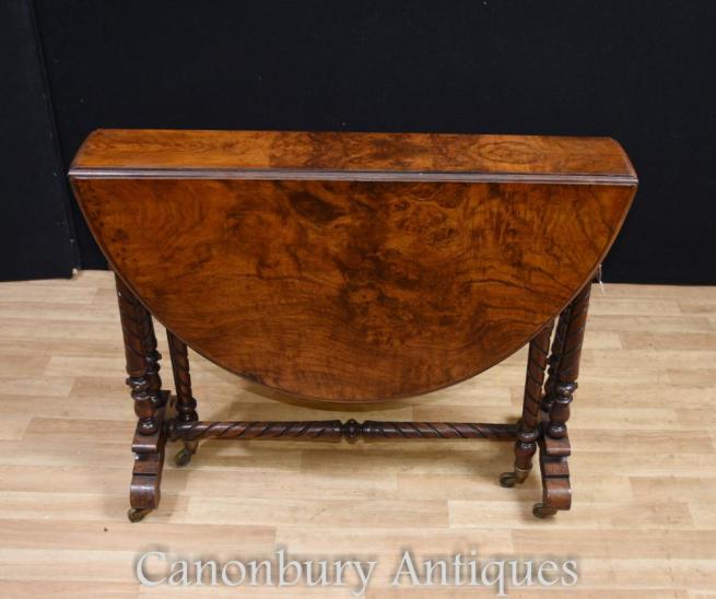 Victorian Burr Walnut Drop Leaf Side Table