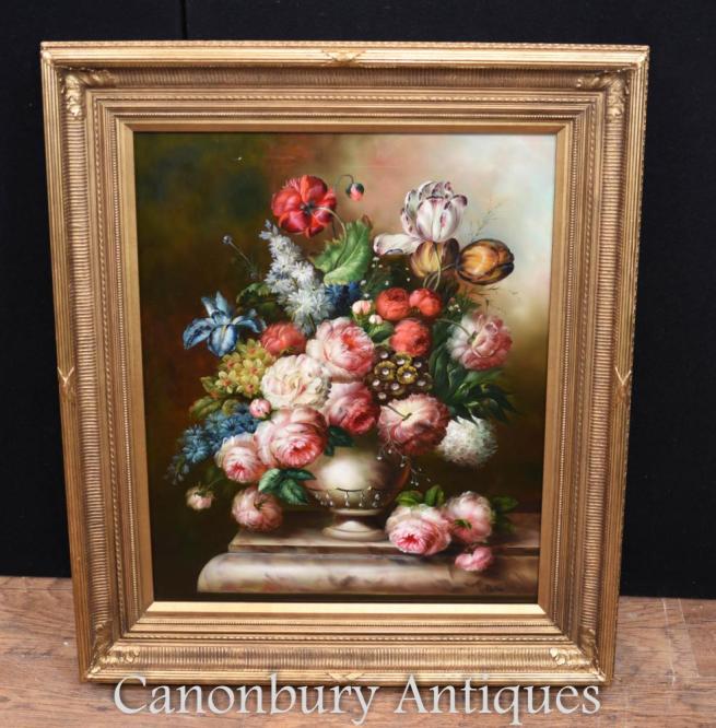 Victorian Floral Spray Still Life Oil Painting Gilt Frame