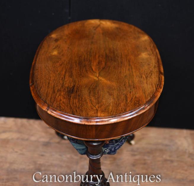 Victorian Sewing Table Walnut Antique Tables
