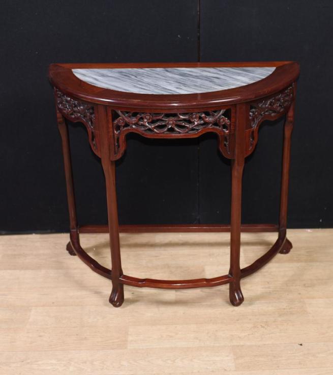 Antique Chinese Hardwood Carved Demi Lune Console Table