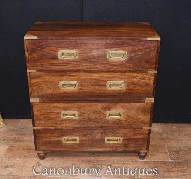 Antique Teak Military Campaign Chest Drawers Secretary Desk