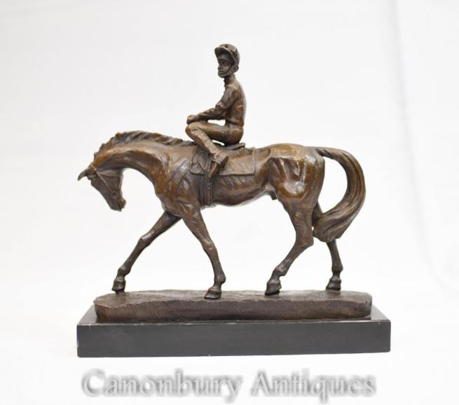 Bronze Horse and Jockey Statue - French Figurine