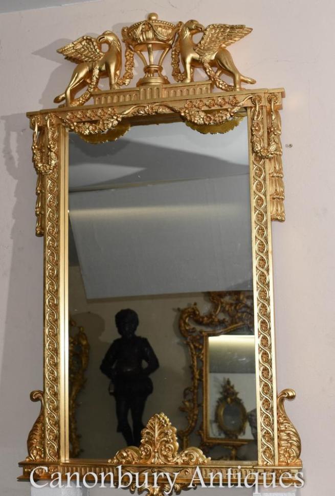 French Empire Gilt Pier Mirror Griffin Frame