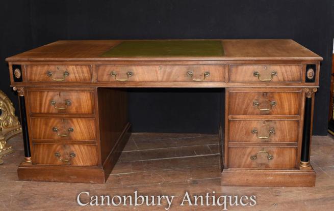 French Empire Walnut Partners Desk Bureau Circa 1910