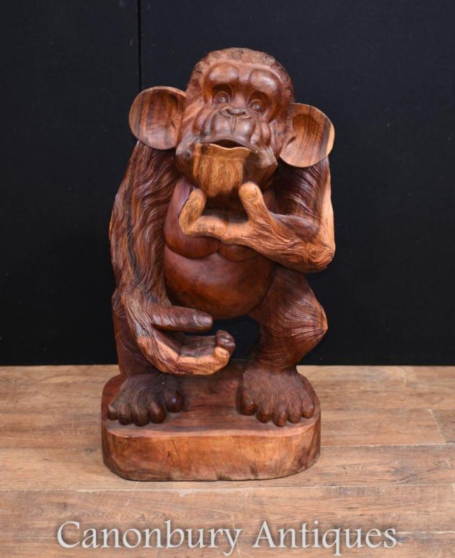 Hand Carved Cheeky Monkey Statue Black Forest Carving