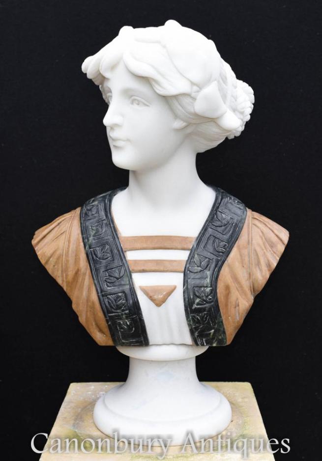 Hand Carved Victorian Marble Bust Lady Statue