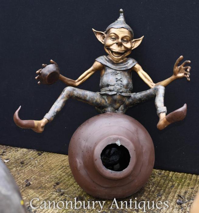 Large Bronze Pixie Urn Water Fountain Garden Elph Fairey