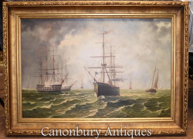 Maritime Oil Paintings Galleons English Channel Seascape