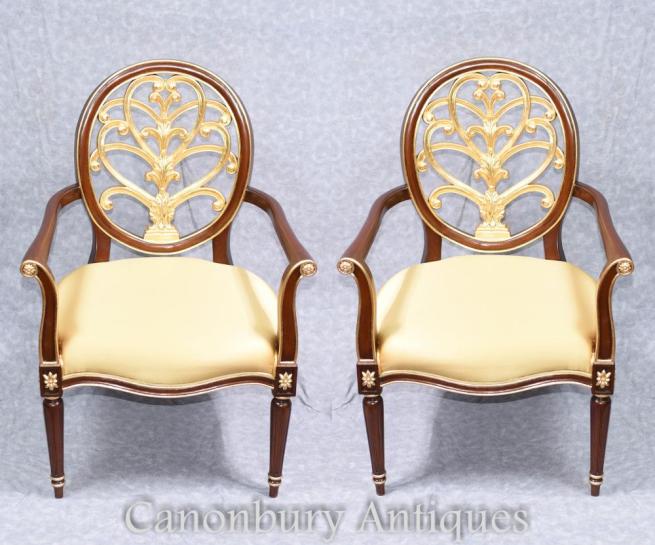 Pair French Empire Arm Chairs Accent Fautueil