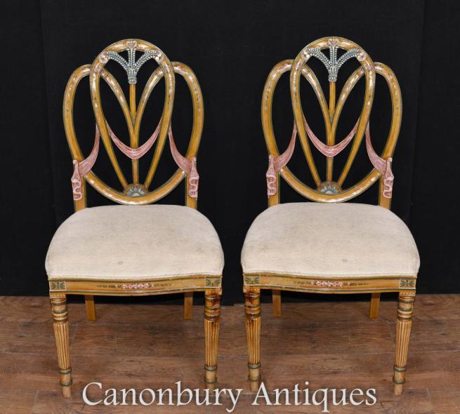 Pair Sheraton Painted Satinwood Dining Chairs