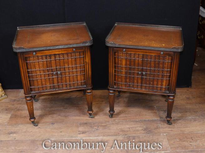 Pair Victorian Bedside Tables Nightstands Faux Book