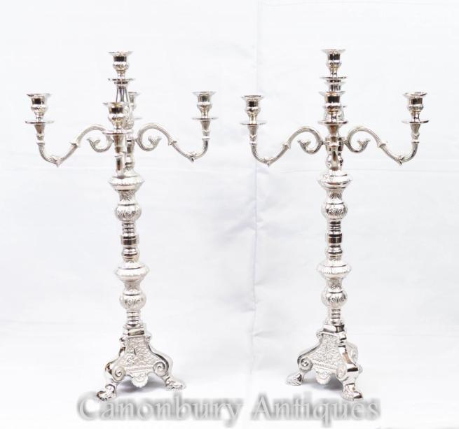 Pair Victorian Sheffield Silver Plate Candelabras