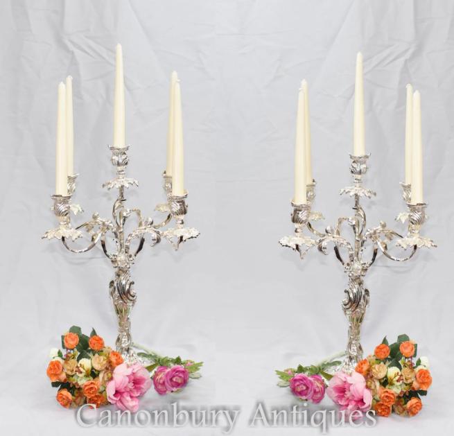 Pair Victorian Silver Plate Rococo Candelabras