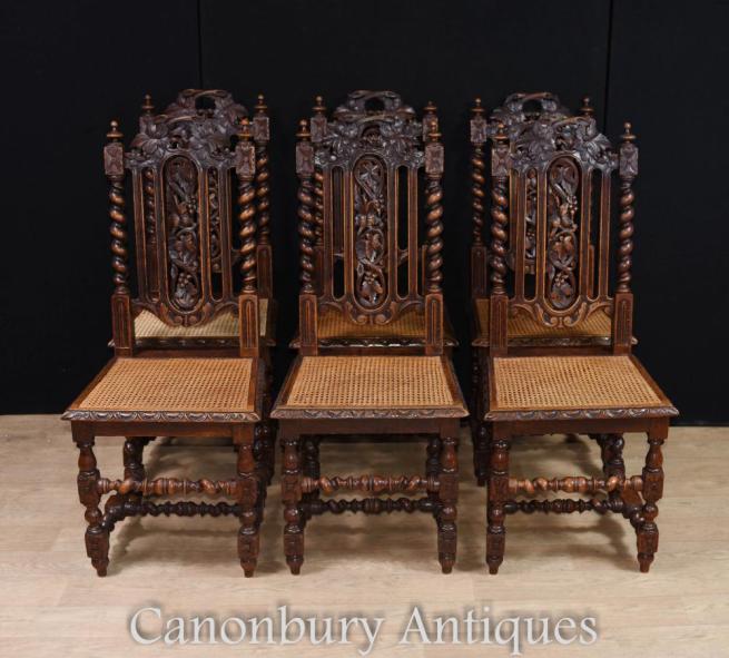 Set 6 English Oak Barley Twist Dining Chairs