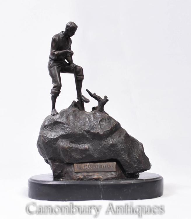 Bronze Treasure Seeker Statue by Bergman Carl Kauba