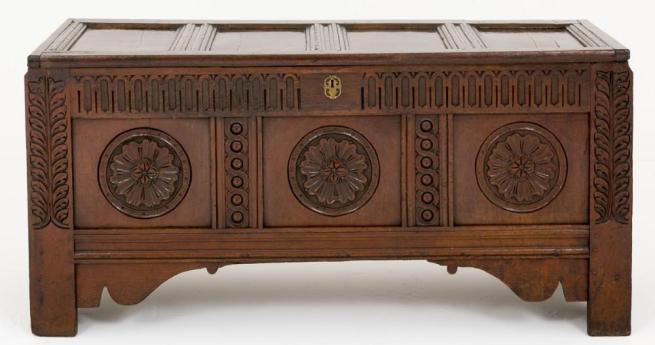 Carved Oak Coffer Chest Circa 18th Century