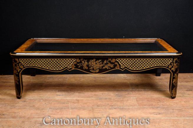 Chinese Black Lacquer Coffee Table Amboyer Inlay