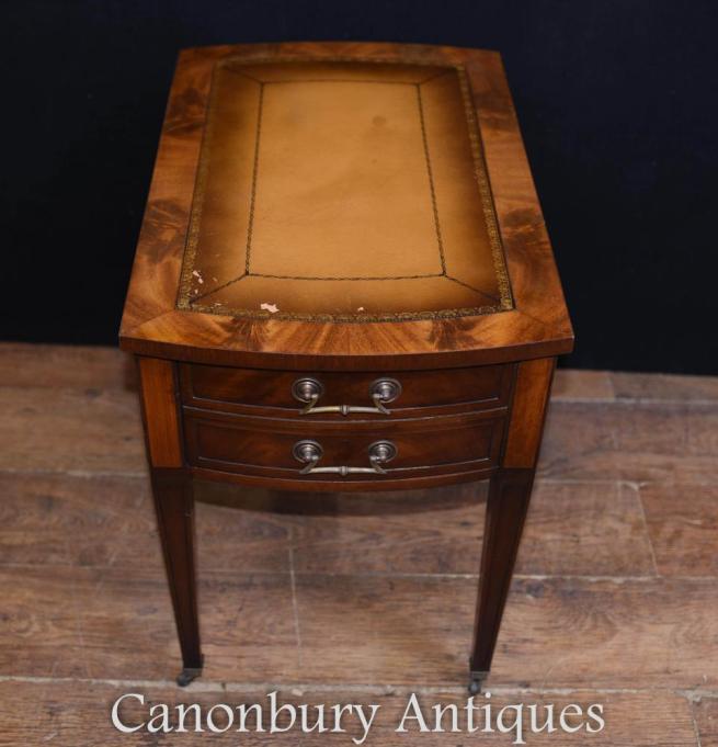 Edwardian Side Desk Table Mahogany Leather Toppped