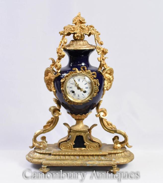 French Empire Mantle Clock Ormolu and Porcelain Clocks