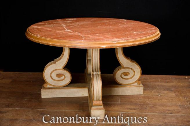 Painted Italian Centre Table - Round Dining Tables Scroll Legs
