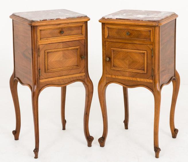 Pair French Walnut Bedside Chests Nightstands 1880