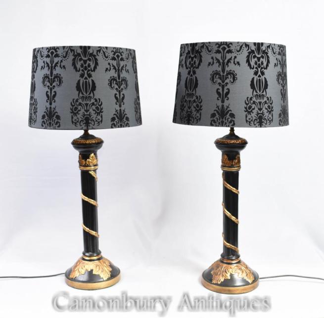 Pair Regency Acanthus Column Lamp Bases Table Lights