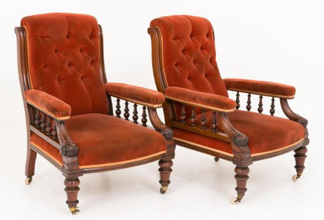 Pair Victorian Arm Chairs Seats Circa 1860